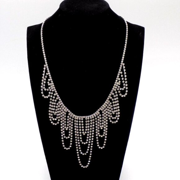 Inc International Concepts Necklace Silver-tone Clear Crystal Cascade Waterfall - Picture 1 of 4